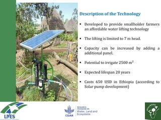 Solar powered water pumping can boost smallholder income: A business model based on action research from LIVES and Africa RISING sites