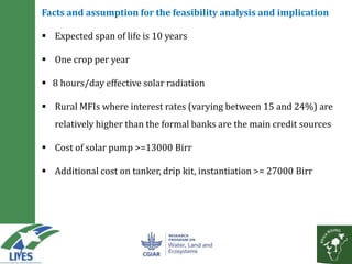 Solar powered water pumping can boost smallholder income: A business model based on action research from LIVES and Africa RISING sites