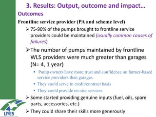 Capacitating water lifting service providers reduce risks of crop failure and increase producer confidence in adopting irrigation: LIVES experiences