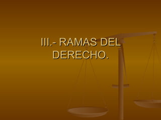 III.- RAMAS DEL
    DERECHO.
 