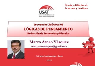 Marco Arnao Vásquez
marcoarnaovasquez@gmail.com
Chiclayo, Lambayeque - Perú
2015
Teoría y didáctica de
la lectura y escritura
 