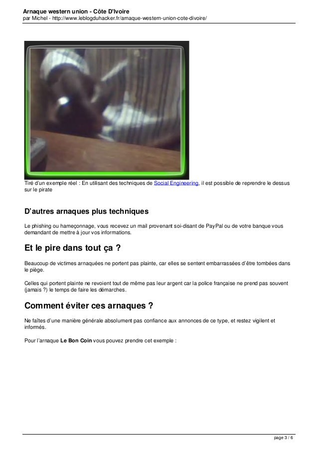 Arnaque western union cote d