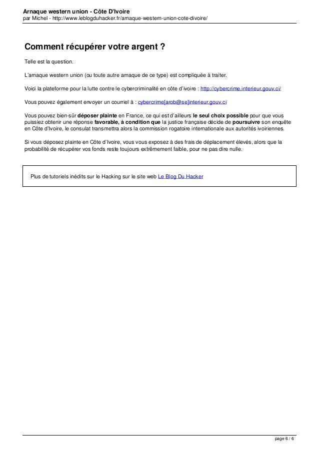 Arnaque western union cote d