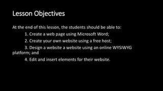 Web Page Lesson Web Page Creation | PPTX