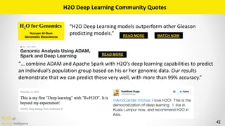 H2O.ai 
Machine Intelligence 42
READ MORE WATCH NOW
“H2O	Deep	Learning	models	outperform	other	Gleason	
predicting	models....