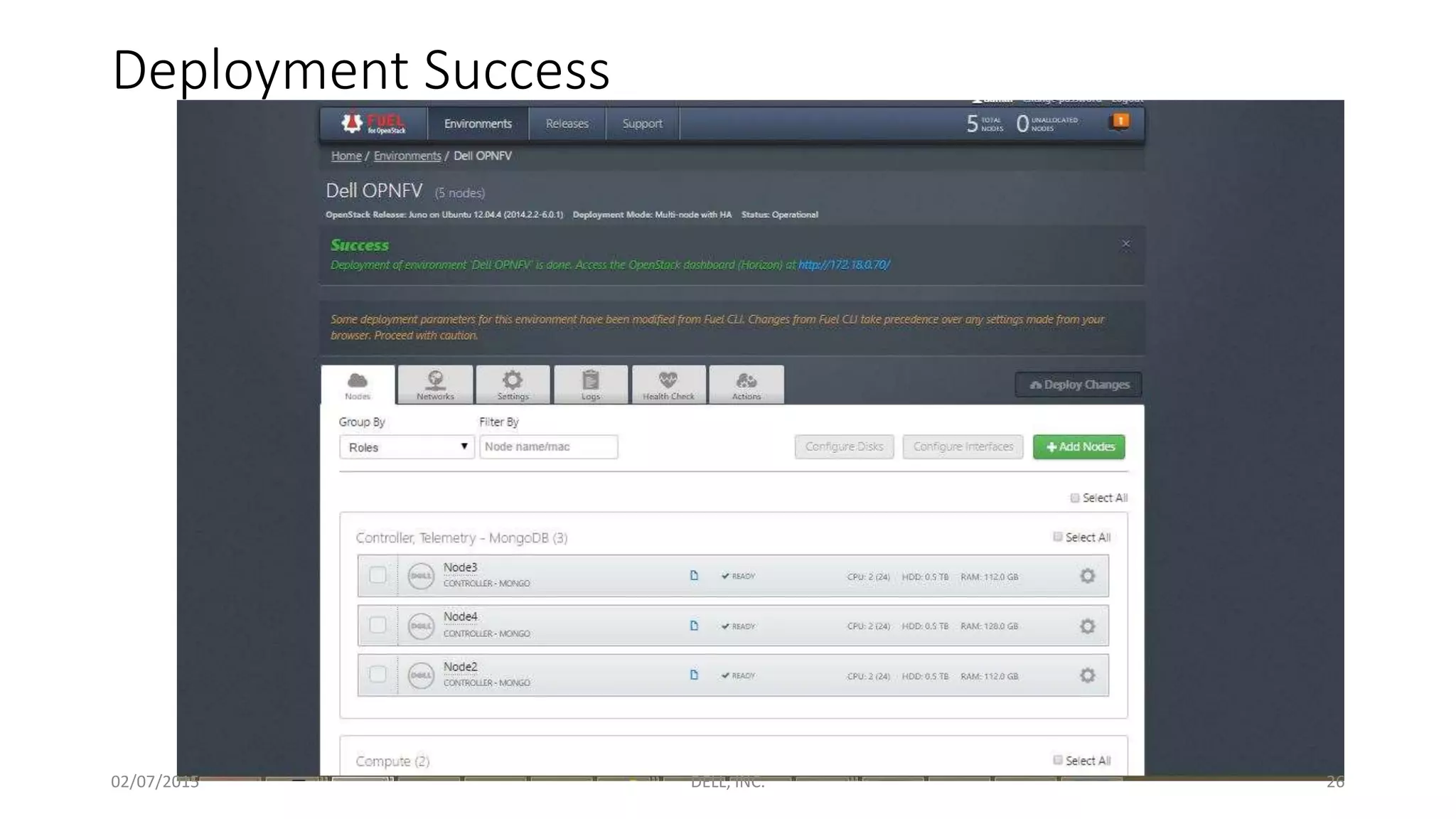 Deployment Success
02/07/2015 DELL, INC. 26
 