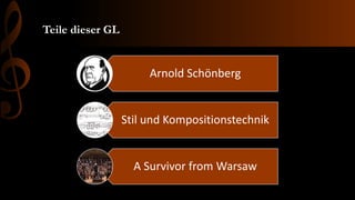 Teile dieser GL
Arnold Schönberg
Stil und Kompositionstechnik
A Survivor from Warsaw
 