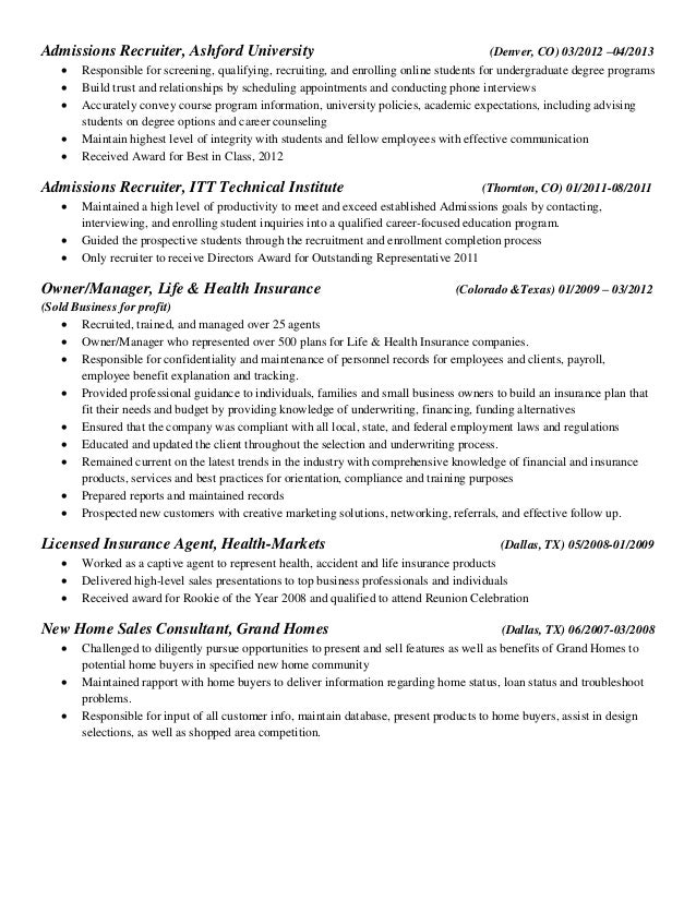 life insurance agent resume