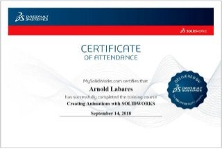 Arnold labares 2018 solidworks training certificates - plastics