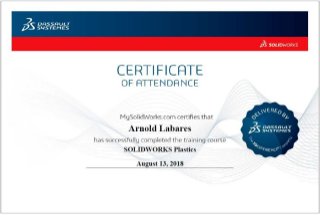 Arnold labares 2018 solidworks training certificates - plastics