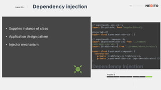 16 01/02/2017
Angular 2.4.0 Dependency injection
▪ Supplies instance of class
▪ Application design pattern
▪ Injector mechanism
Angular 2
 