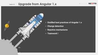 2 01/02/2017
Angular 2.4.0
improved changed detection
Upgrade from Angular 1.x
▪ Distilled best practices of Angular 1.x
▪ Change detection
▪ Reactive mechanisms
▪ Teamwork !
 