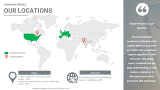 Confidential & Proprietary. © 2024 Arocom IT Solutions Pvt Ltd.
OUR LOCATIONS
CANADA
3: 80 Hanlan Rd, Unit 4, Woodbridge,
Ontario - CANADA L4L3P6
INDIA
1: N607, TWINSTAR, 150 FT Road, Rajkot,
Gujarat – INDIA
2: B603, Balmukund Heights, Kudasan, Gandhinagar,
Gujarat - INDIA
Global Presence, Local
Expertise
Arocom's strategic
locations in India and other
regions allow us to provide
our clients with exceptional
support regardless of their
time zone. This global
reach, combined with our
deep understanding of local
markets, enables us to
effectively serve clients
across the USA and Europe.
COMPANY PROFILE
Client Service Area
Company Offices
 