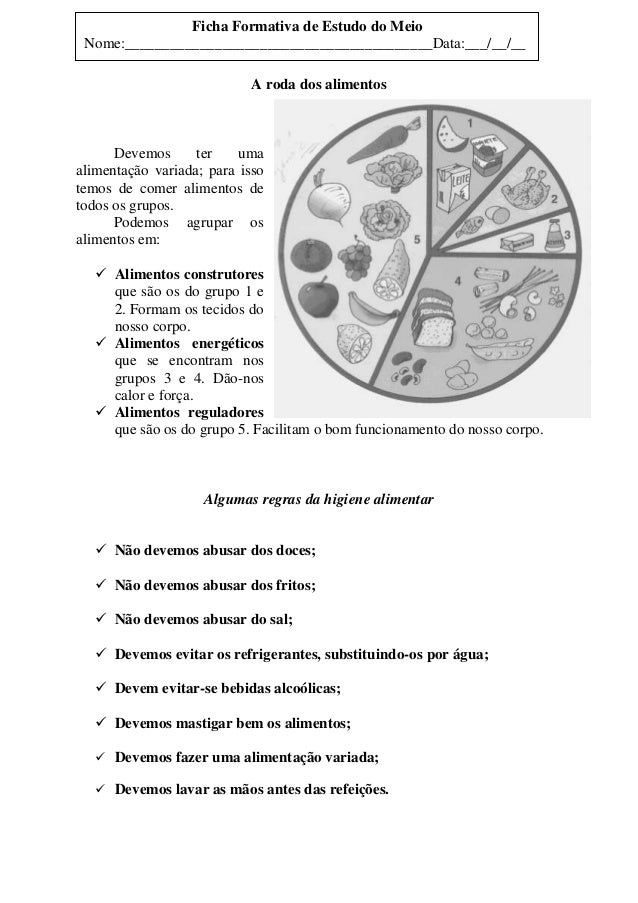 A roda dos alimentos
Devemos ter uma
alimentação variada; para isso
temos de comer alimentos de
todos os grupos.
Podemos a...