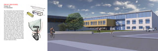 This school provides a space of refuge and learning
for the disenfranchised youths of the city of Port-
land. The project is sited to create an educational
campus along with the existing harriet Tubman
school dividing the site in half for park and educa-
tional use. The school’s entry is located on an axis
with Tubman’s strengthening the connection be-
tween the two schools. from here one has access
to the school main commons space, daylight with
diffuse northern light. The classroom bar adjacent
to the commons is elevated, creating a shaded out-
door space that connects the school to the outside.
The existing berm of Tubman’s basketball court is
partially paved and stepped, creating an outdoor
classroom, gathering and event space that can be
used by both schools. The building is a long bar
oriented east-west for access to light, natural ven-
tilation, and passive heating and cooling. Diffuse
north light illuminated the commons space while
south light is controlled in the classrooms other
south facing spaces through the use of shading
devices. The floors are untreated concrete to allow
for passive heating and cooling.
PDX aLT. HIGH SCHOOL
Portland, OR
K-12 Educational
 