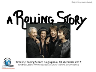 Master in Comunicazione Musicale




Timeline Rolling Stones da giugno al 10 dicembre 2012
 [Sara Bricchi, Sophia Petrrillo, Riccardo Savino, Ilaria Tarantino, Giovanni Vallese]
 