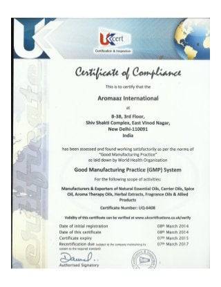 We Aromaaz International an GMP, HACCP, USFDA and ISO-9001-2008 Certified company