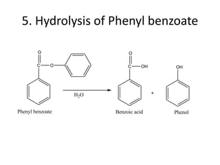 5. Hydrolysis of Phenyl benzoate
C
O
O
H2O
C
O
OH OH
PhenolBenzoic acidPhenyl benzoate
 