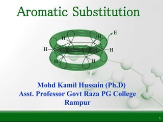 1
Mohd Kamil Hussain (Ph.D)
Asst. Professor Govt Raza PG College
Rampur
Aromatic Substitution
 