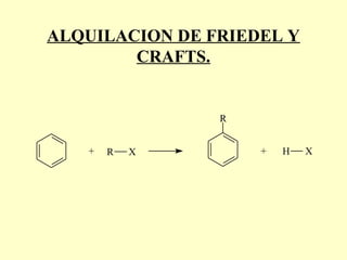 ALQUILACION DE FRIEDEL Y
        CRAFTS.


                R


   +   R   X        +   H   X
 