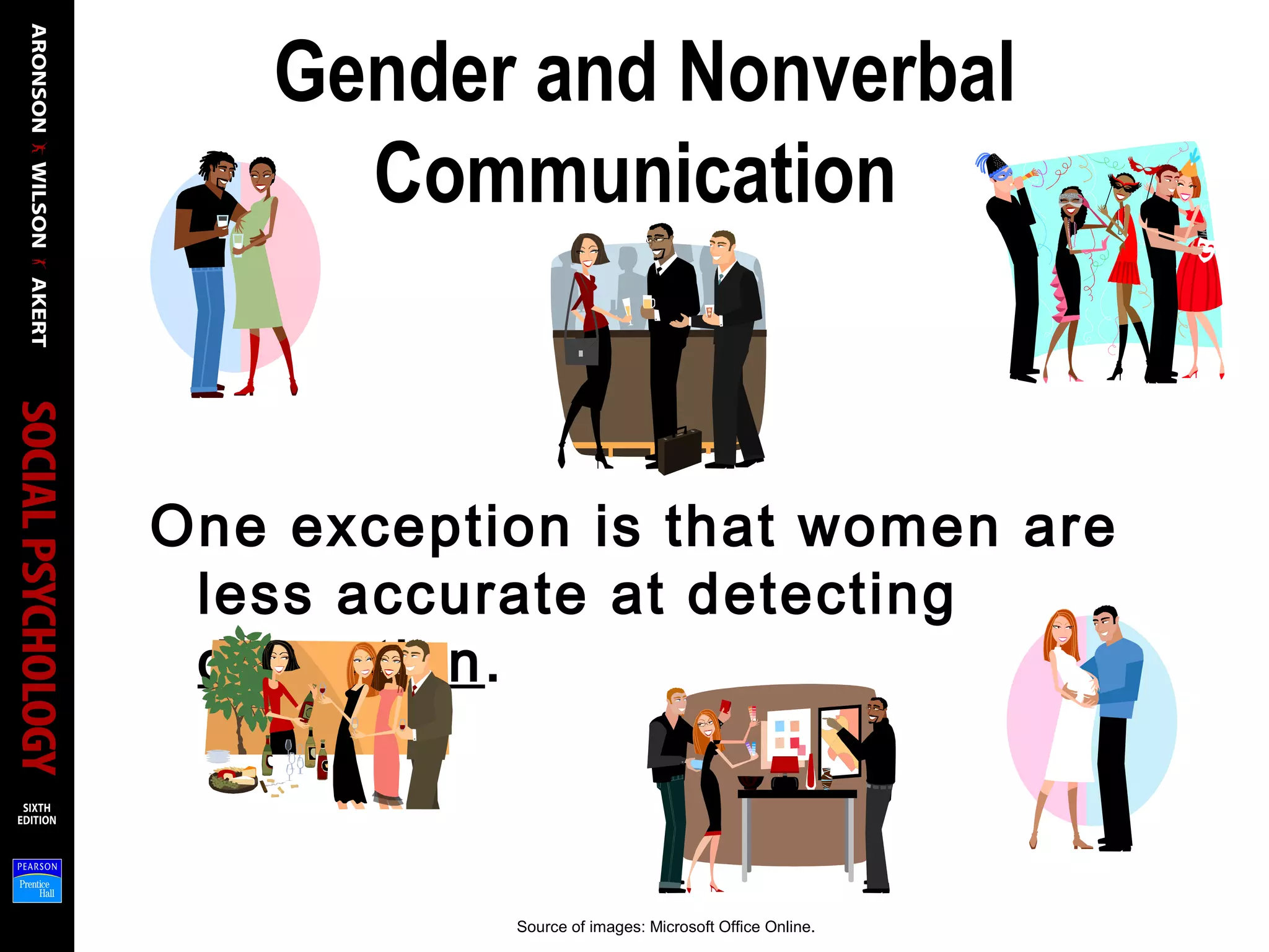 Gender and Nonverbal
Communication
One exception is that women are
less accurate at detecting
deception.
Source of images: Microsoft Office Online.
 