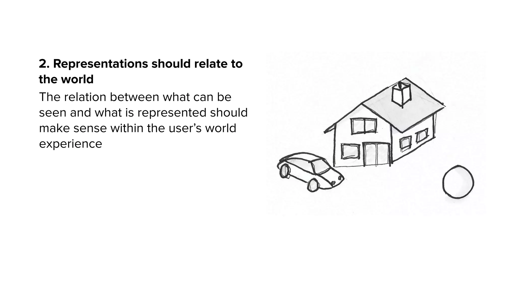 2. Representations should relate to
the world
The relation between what can be
seen and what is represented should
make sense within the user’s world
experience
 