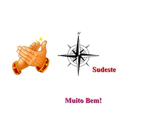 Os pontos colaterais
             Noroeste         Sudoeste
           Norte

                   Nordeste

 Oeste

                   Sudeste
           Sul



         Muito Bem!
 