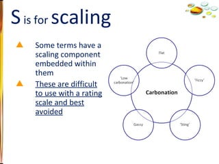 Some terms have a scaling component embedded within them These are difficult to use with a rating scale and best avoided S  is for  scaling 