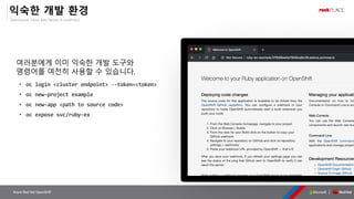 OpenSource, Cloud Best Partner & rockPLACE
Azure Red Hat OpenShift
익숙한 개발 환경
여러분에게 이미 익숙한 개발 도구와
명령어를 여전히 사용할 수 있습니다.
 