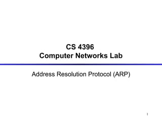 1
CS 4396
Computer Networks Lab
Address Resolution Protocol (ARP)
 