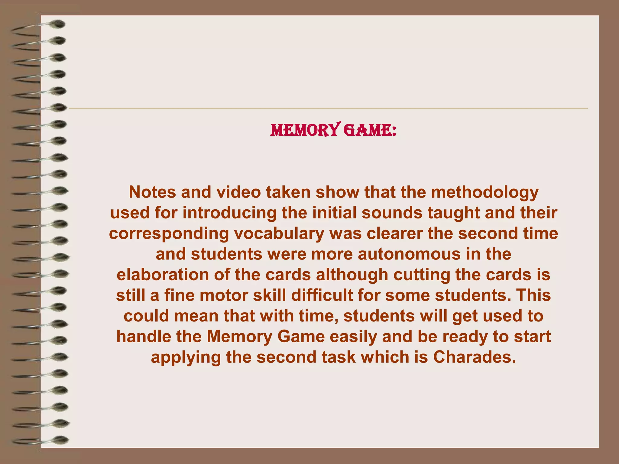 Procedure for Memory Game: Video