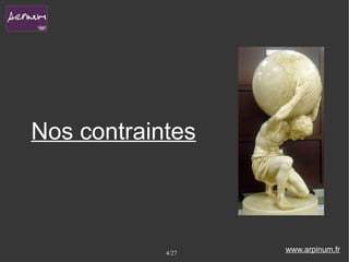 Nos contraintes



            4/27   www.arpinum.fr
 