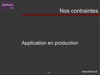 Nos contraintes




Application en production




           6/27             www.arpinum.fr
 
