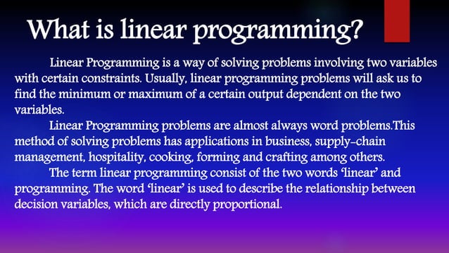 Linear Programming - Meaning, Example and Application in Business | PPT ...