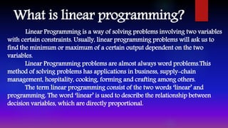 Linear Programming - Meaning, Example and Application in Business | PPT