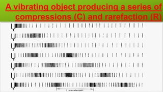 A vibrating object producing a series of
compressions (C) and rarefaction (R)
 