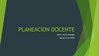 PLANEACION DOCENTE
Maria Alcira Vanegas
Agosto 23 de 2020
 