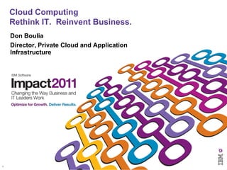 Cloud Computing
    Rethink IT. Reinvent Business.
    Don Boulia
    Director, Private Cloud and Application
    Infrastructure




1
 