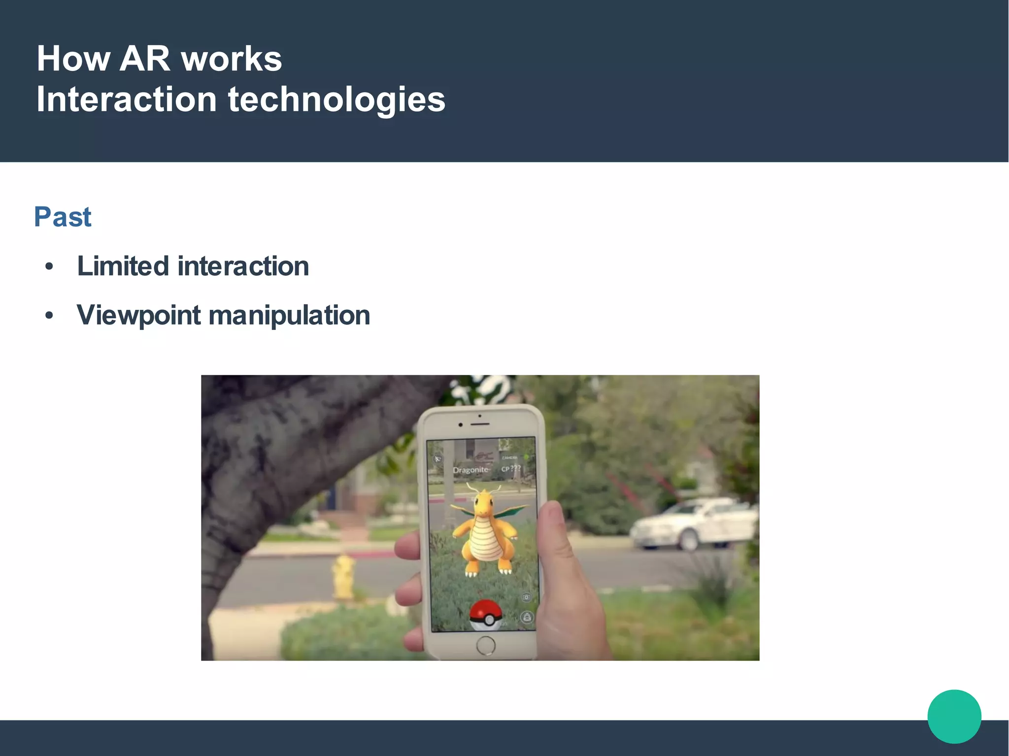 How AR works
Interaction technologies
Past
● Limited interaction
● Viewpoint manipulation
 
