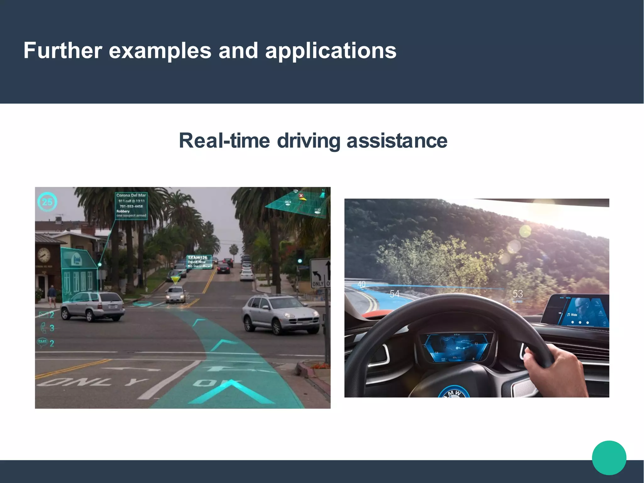 Further examples and applications
Real-time driving assistance
 
