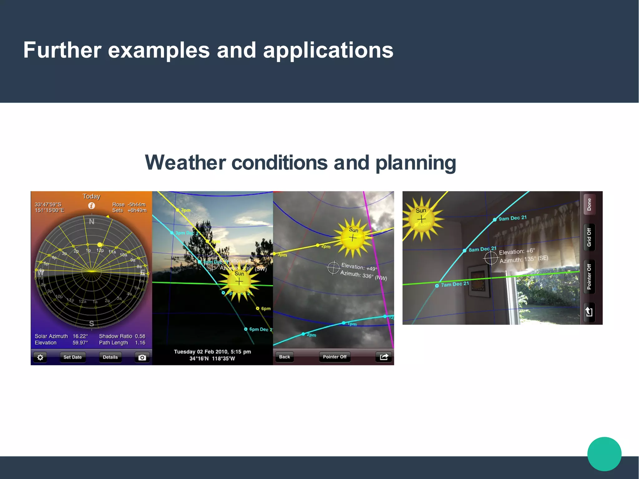 Further examples and applications
Weather conditions and planning
 
