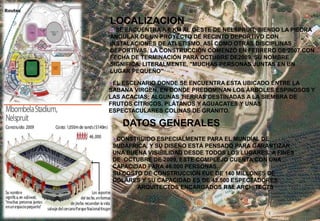 LOCALIZACION SE ENCUENTRA A 6 KM AL OESTE DE NELSPRUIT, SIENDO LA PIEDRA ANGULAR DE UN PROYECTO DE RECINTO DEPORTIVO CON INSTALACIONES DE ATLETISMO, ASÍ COMO OTRAS DISCIPLINAS DEPORTIVAS. LA CONSTRUCCIÓN COMENZÓ EN FEBRERO DE 2007 CON FECHA DE TERMINACIÓN PARA OCTUBRE DE2009. SU NOMBRE SIGNIFICA, LITERALMENTE, "MUCHAS PERSONAS JUNTAS EN UN LUGAR PEQUEÑO"EL ESCENARIO DONDE SE ENCUENTRA ESTA UBICADO ENTRE LA SABANA VIRGEN, EN DONDE PREDOMINAN LOS ÁRBOLES ESPINOSOS Y LAS ACACIAS; ALGUNAS TIERRAS DESTINADAS A LA SIEMBRA DE FRUTOS CÍTRICOS, PLÁTANOS Y AGUACATES Y UNAS ESPECTACULARES COLINAS DE GRANITO. DATOS GENERALES CONSTRUIDO ESPECIALMENTE PARA EL MUNDIAL DE SUDÁFRICA, Y SU DISEÑO ESTÁ PENSADO PARA GARANTIZAR UNA BUENA VISIBILIDAD DESDE TODOS LOS LUGARES. A FINES DE  OCTUBRE DE 2009, ESTE COMPLEJO CUENTA CON UNA CAPACIDAD PARA 46.000 PERSONAS.SU COSTO DE CONSTRUCCIÓN FUE DE 140 MILLONES DE DÓLARES Y SU CAPACIDAD ES DE 43.500 ESPECTADORES.ARQUITECTOS ENCARGADOS R&L ARCHITECTS