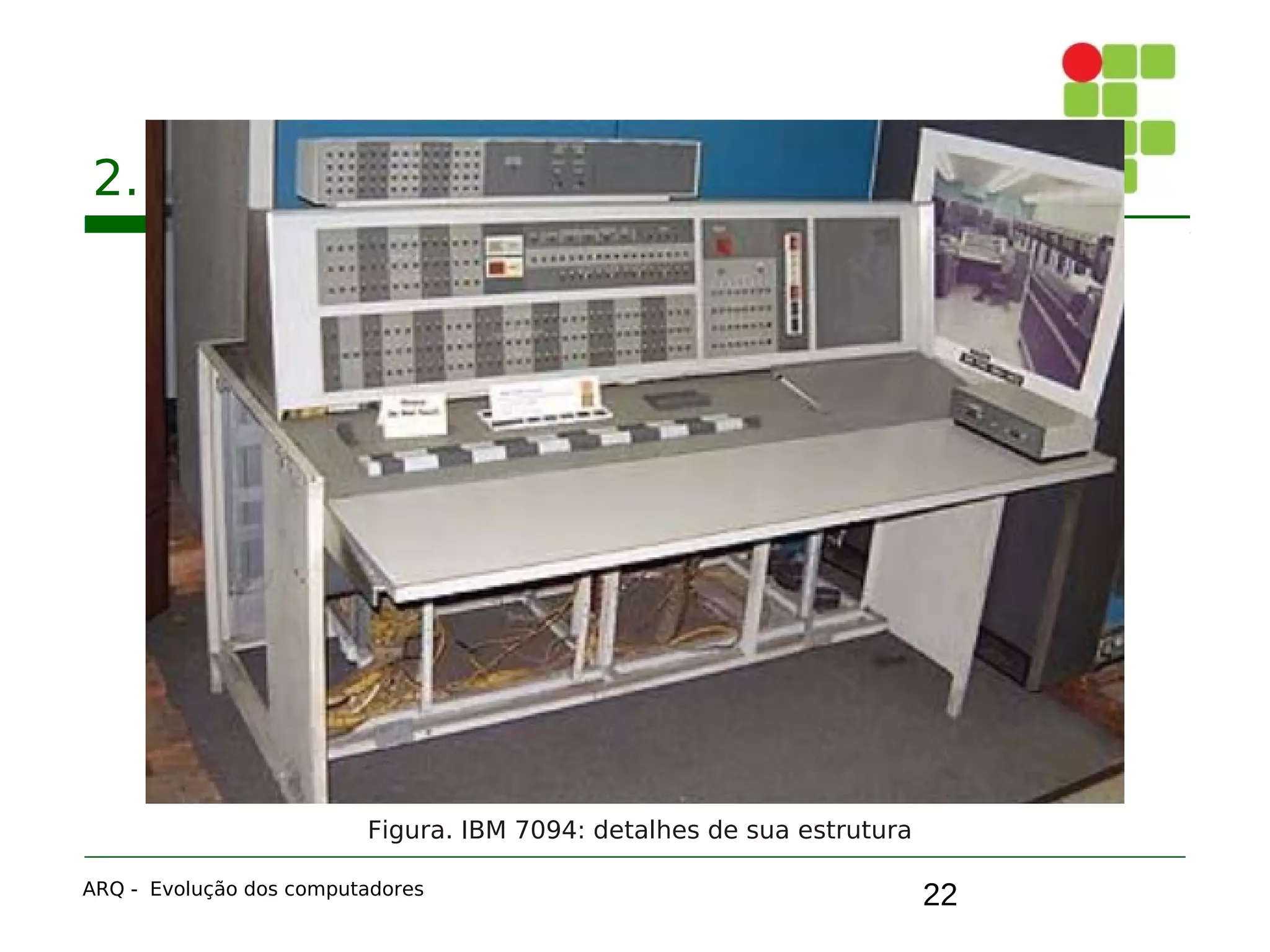 22
2. A segunda geração: transistores
ARQ - Evolução dos computadores
Figura. IBM 7094: detalhes de sua estrutura
 