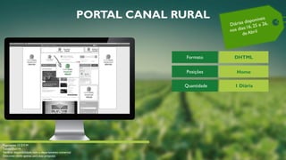PORTAL CANAL RURAL
Formato
Posições
Quantidade
DHTML
Home
1 Diária
Pagamento 15 D.F.M
Tabela Out/14
Verificar disponibilidade com o departamento comercial
Desconto válido apenas para essa proposta
 