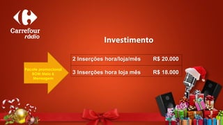 2 Inserções hora/loja/mês R$ 20.000
3 Inserções hora loja mês R$ 18.000
Pacote promocional
BOM Meio &
Mensagem