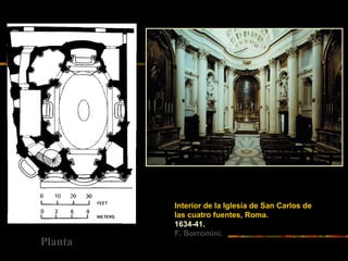 Interior de la Iglesia de San Carlos de
las cuatro fuentes, Roma.
1634-41.
F. Borromini.
Planta
 