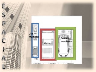 40 colores distintosLa estructura : el cilindro interior de hormigón tiene un grosor de 45 cm en la base y 25 cm en la zona superior. El cilindro exterior, presenta grosores en base de 50 cm y 30 cm en la zona superior. Distribución de Superfícies : 30,000 m² de oficinas sobre rasante, 3,210 m² de plantas técnicas de instalaciones, 8,351 m² de servicios y auditorio, 9,132 m² de aparcamiento. 
