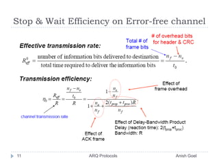 Stop & Wait Efficiency on Error-free channel11               ARQ Protocols                                                  Anish Goel