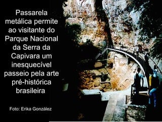 Passarela
metálica permite
ao visitante do
Parque Nacional
da Serra da
Capivara um
inesquecível
passeio pela arte
pré-histórica
brasileira
Foto: Erika González