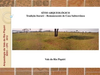 SÍTIO ARQUEOLÓGICO
                                                  Tradição Itararé – Remanescente de Casa Subterrânea
Arqueologia do Vale do Rio Piquiri
                                      2012
                                     SEEC – CPC




                                                                  Vale do Rio Piquiri
 